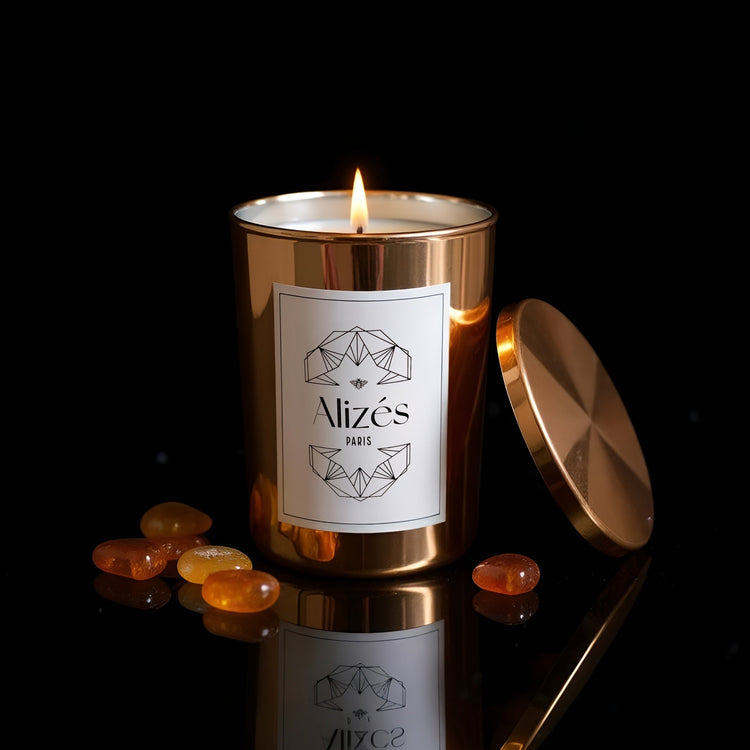 Bougie parfumée naturelle  – Cire d’abeille 180g – Ambre & Rose - Deco-arts.fr