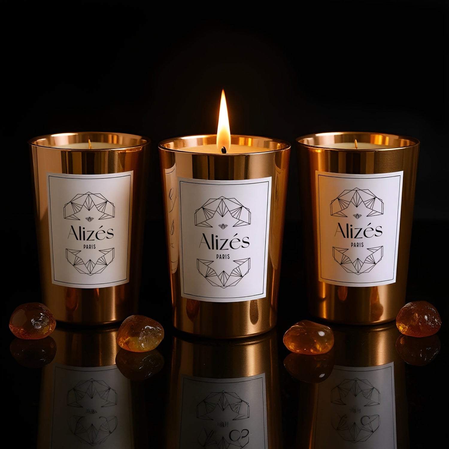 Trio Bougies La Tropézienne – 3x180g – Ambre & Rose – Alizés - Déco Arts