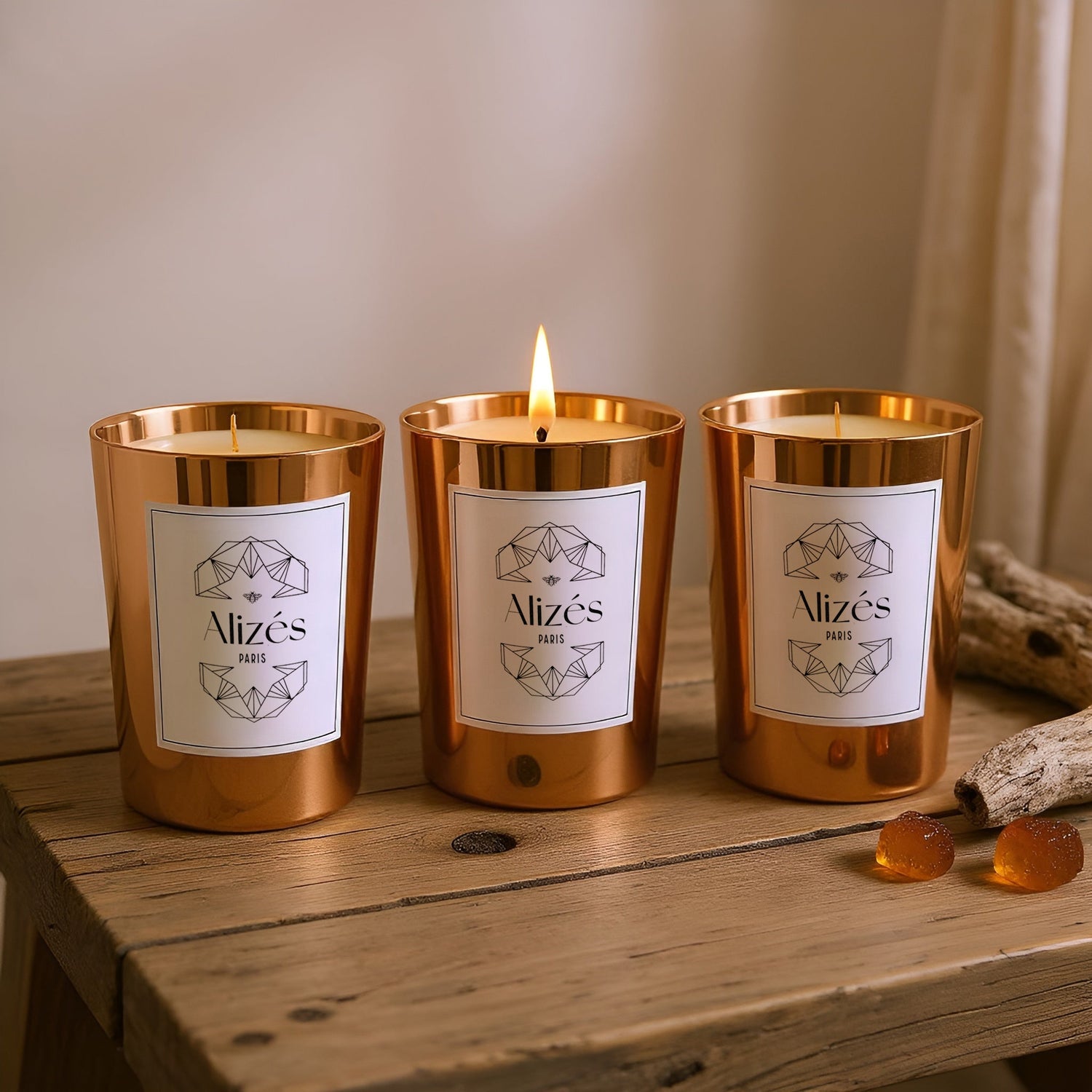 Trio Bougies La Tropézienne – 3x180g – Ambre & Rose – Alizés - Déco Arts