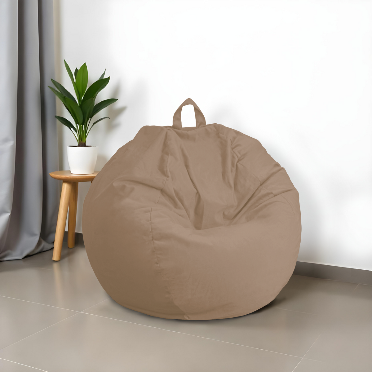 Pouf poire XL d'intérieur en tissu velours – 110x120 cm – Beige