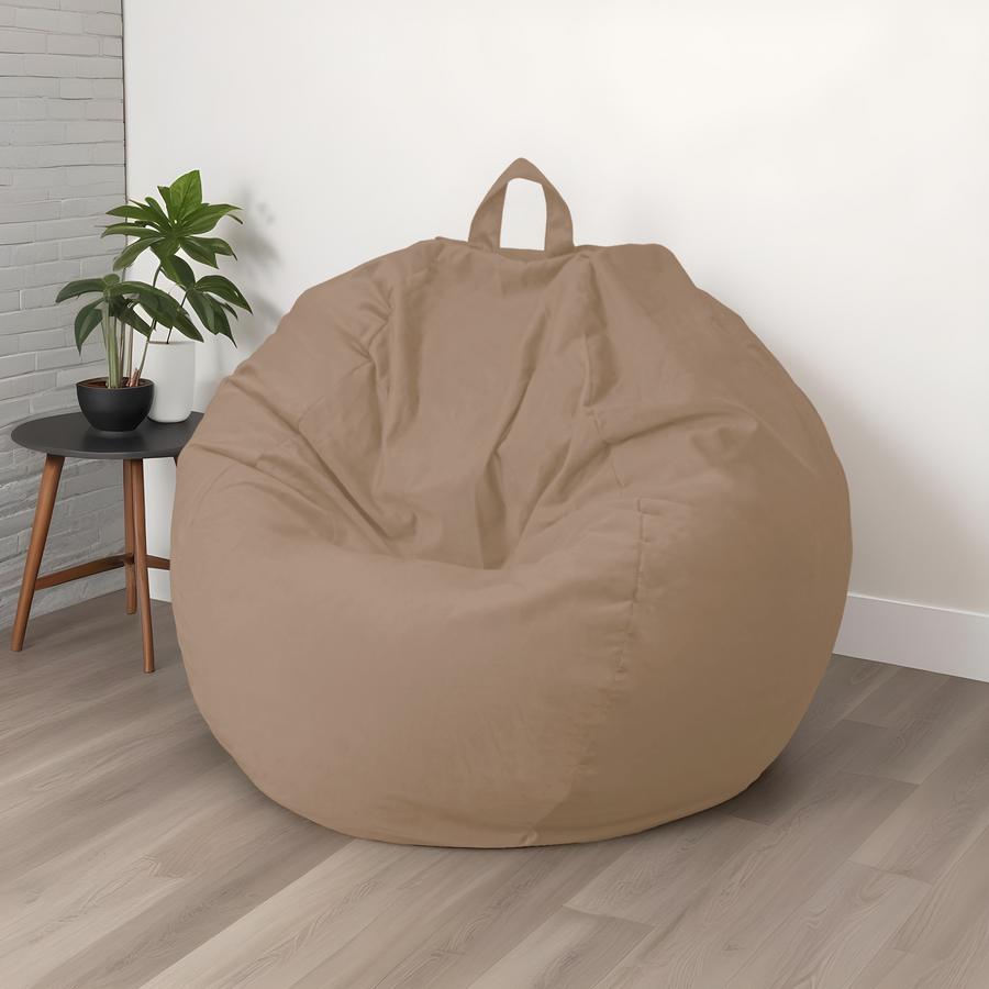 Pouf poire Géant XXL d'intérieur en tissu velours - 120x150 cm - Beige - Deco-arts.fr