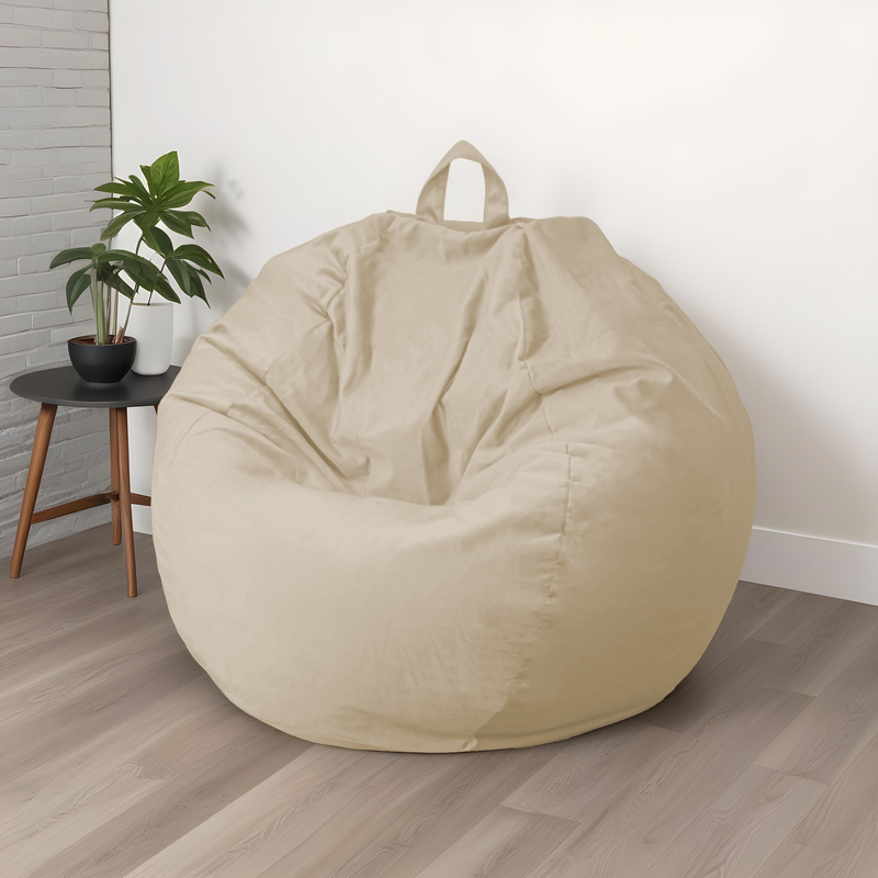 XXL-Riesen-Birnenförmiger Sitzsack 120x150 Crème - Samt und Schaumstoff (Großer Luxus und Komfort)