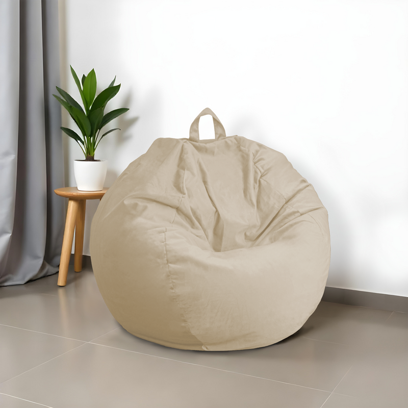 Pouf poire XL d'intérieur en tissu velours - 110x120 cm - Crême