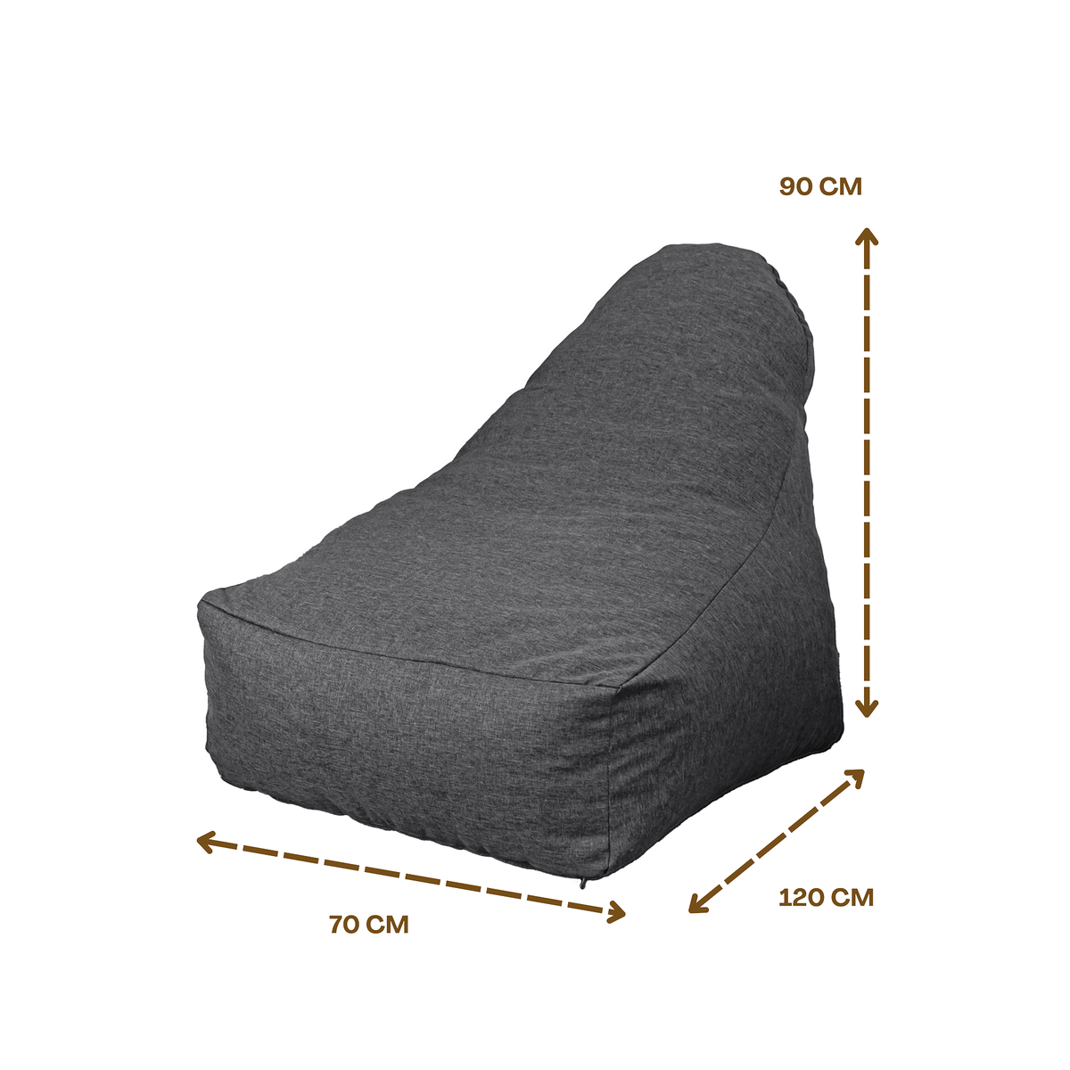XXL Armchair Bean Bag 120x90 Grey Chiné - Tissu Linen-Effect & Foam (Living Room Comfort) – dimension diagram
