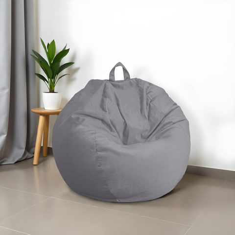 Pouf poire XL d'intérieur en tissu velours - 110x120 cm - Gris clair