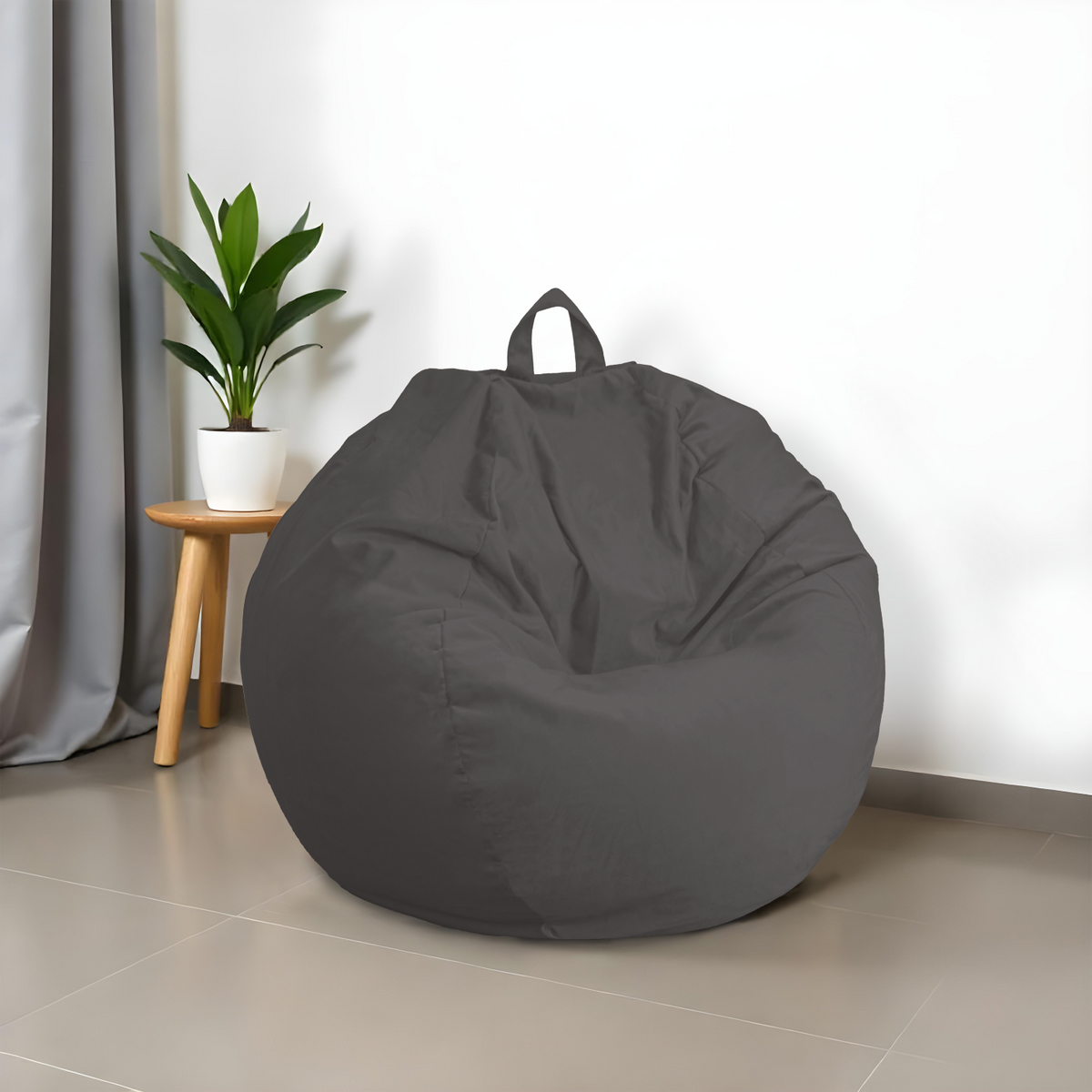 Pouf poire XL d'intérieur en tissu velours – 110x120 cm – Grey foncé