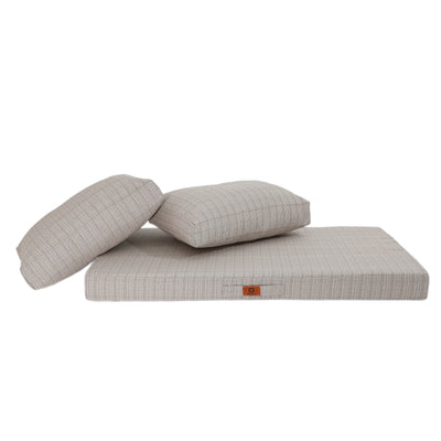 Ensemble de coussins pour salon de jardin beige chiné noir, 1 assise et 2 dossiers, déperlants et confortables, deco-arts.fr