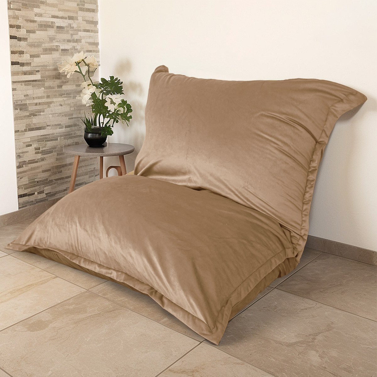 Giant XXL Bean Bag 190x155 Beige – Velvet & Foam (Prestige Floor Sofa)