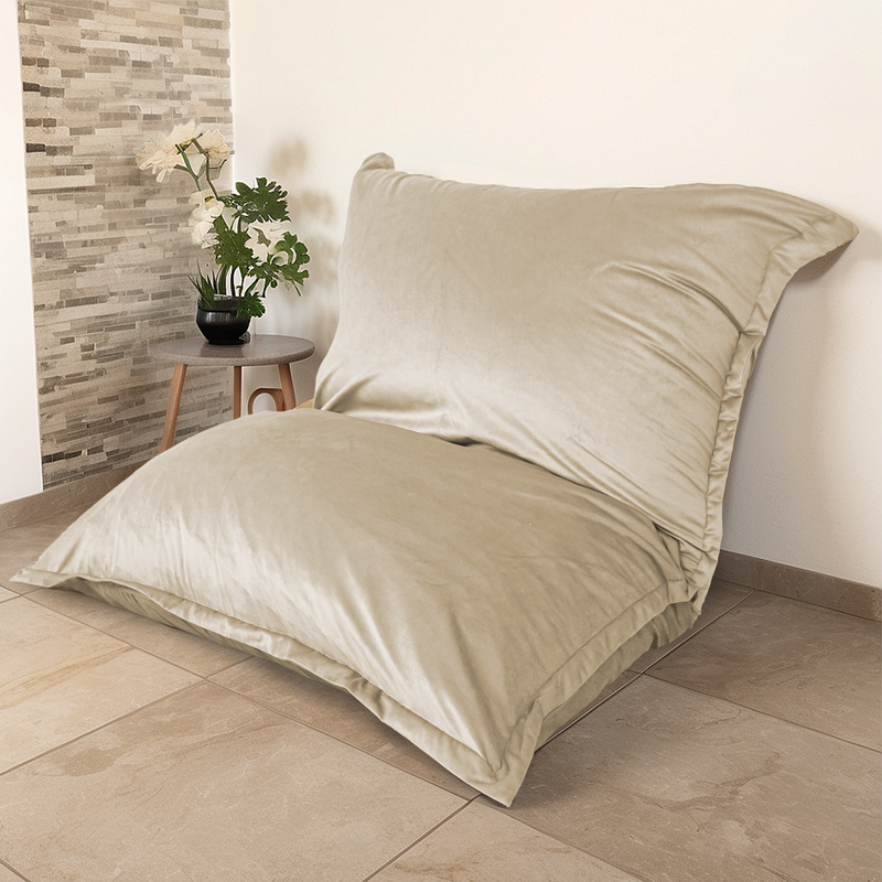XXL-Riesen-Sitzsack 190x155 Crème - Samt und Schaumstoff (Prestige-Bodensofa)