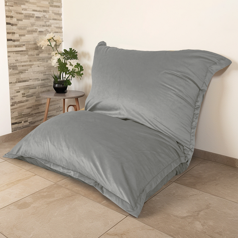 XXL-Riesen-Sitzsack 190x155 Hellgrau - Samt und Schaumstoff (Prestige-Bodensofa)