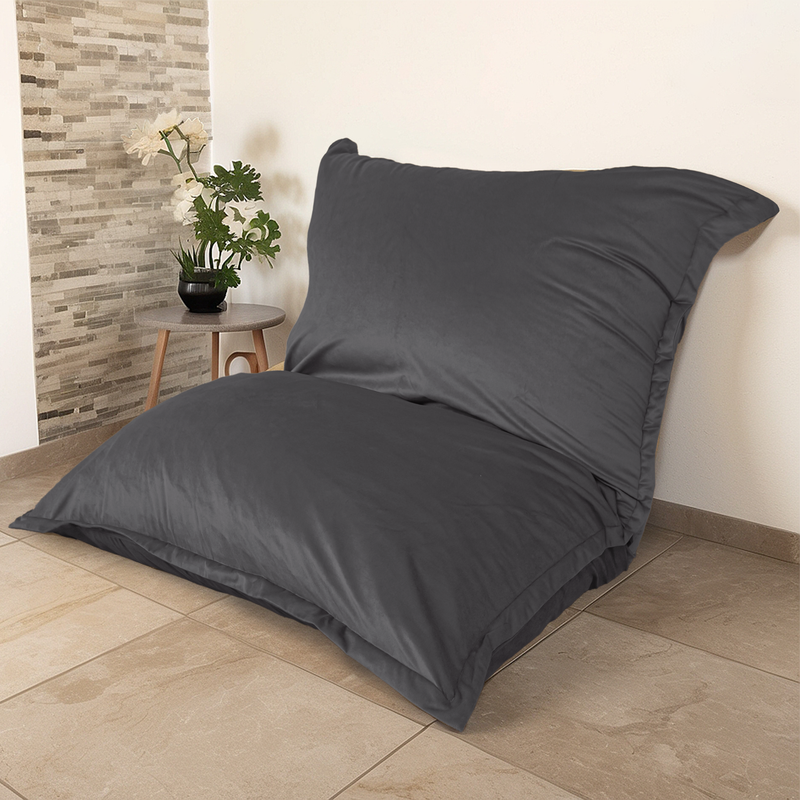 Pouf Géant XXL 190x155 Gris Foncé - Velours & Mousse (Canapé de Sol Prestige)