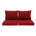 Red Bordeaux garden lounge cushion set with 1 seat and 2 backrest cushions, 100x50 cm, premium 270g fabric for outdoor furniture.