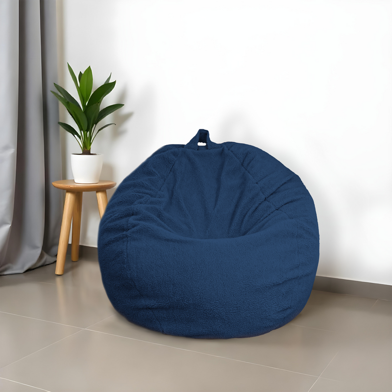 Pouf poire XL d'intérieur en tissu sherpa - 110x120 cm - Blau pétrole