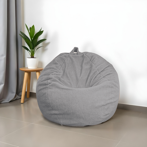 Pouf poire XL d'intérieur en tissu sherpa - 110x120 cm - Gris clair