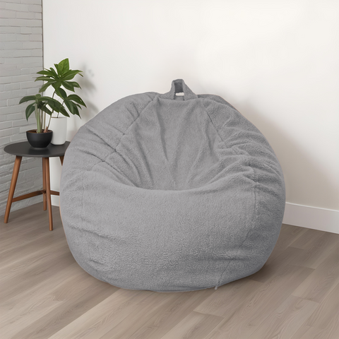 Puf gigante de interior XXL en tejido sherpa - 120x150 cm - Gris claro