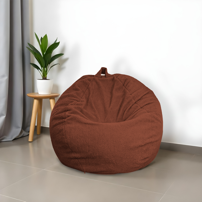 Pouf poire XL d'intérieur en tissu sherpa - 110x120 cm - Terrakotta