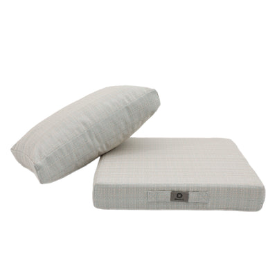 Coussins pour fauteuils et canapés de salon jardin, ensemble beige chiné turquoise, Assise et dossier, 50x50 cm, Deco-arts.fr