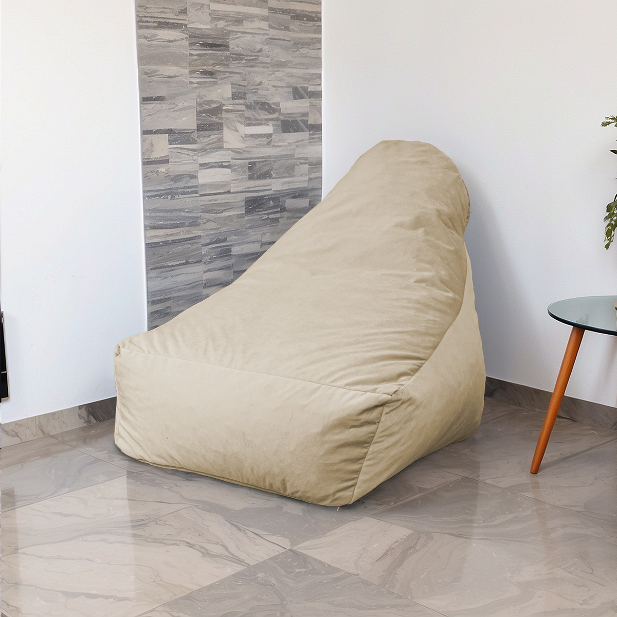 XXL-Sitzsacksessel 120x90 Crème – Seidiger Samt & Schaumstoff (Luxus und Komfort)