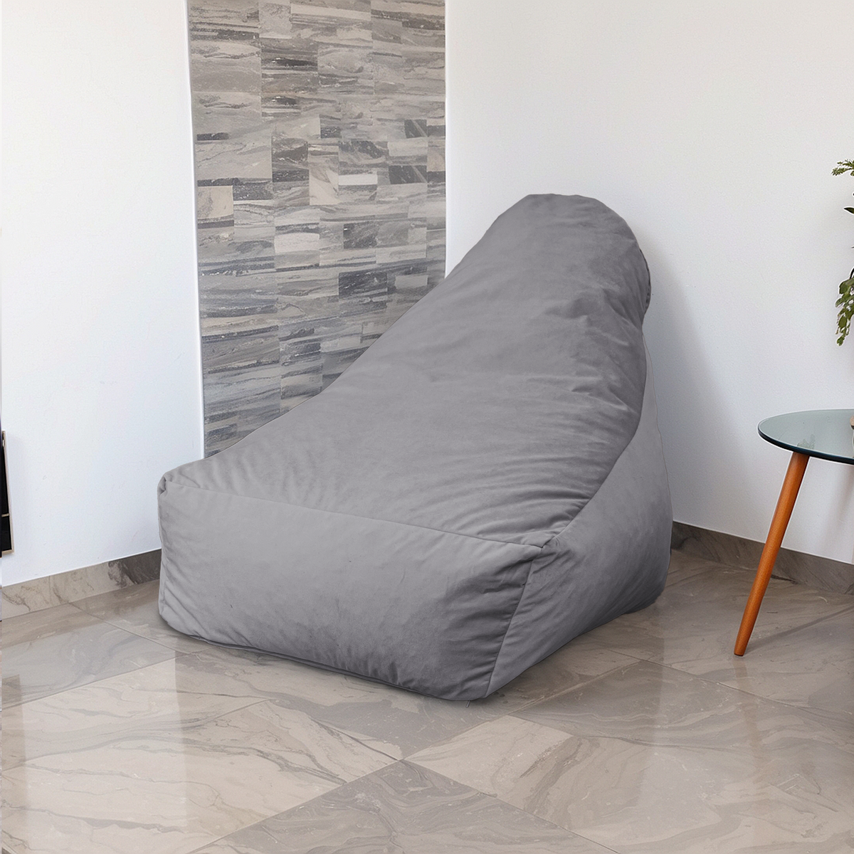 XXL zitzakfauteuil 120x90 Lichtgrijs – Zijdezacht fluweel & Schuim (Luxe en comfort)