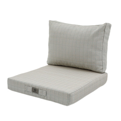 Coussins de salon jardin beige chiné turquoise pour fauteuils et canapés, ensemble d'assise et dossier, 50x50 cm, déco extérieure élégante