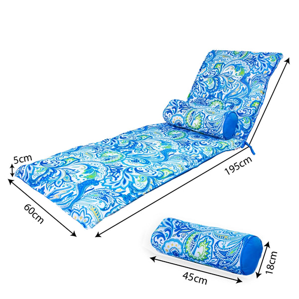 Deux coussins de chaise longue Deco-arts.fr avec motif arabesque et deux traversins, anti-UV pour bains de soleil, 195x60 cm