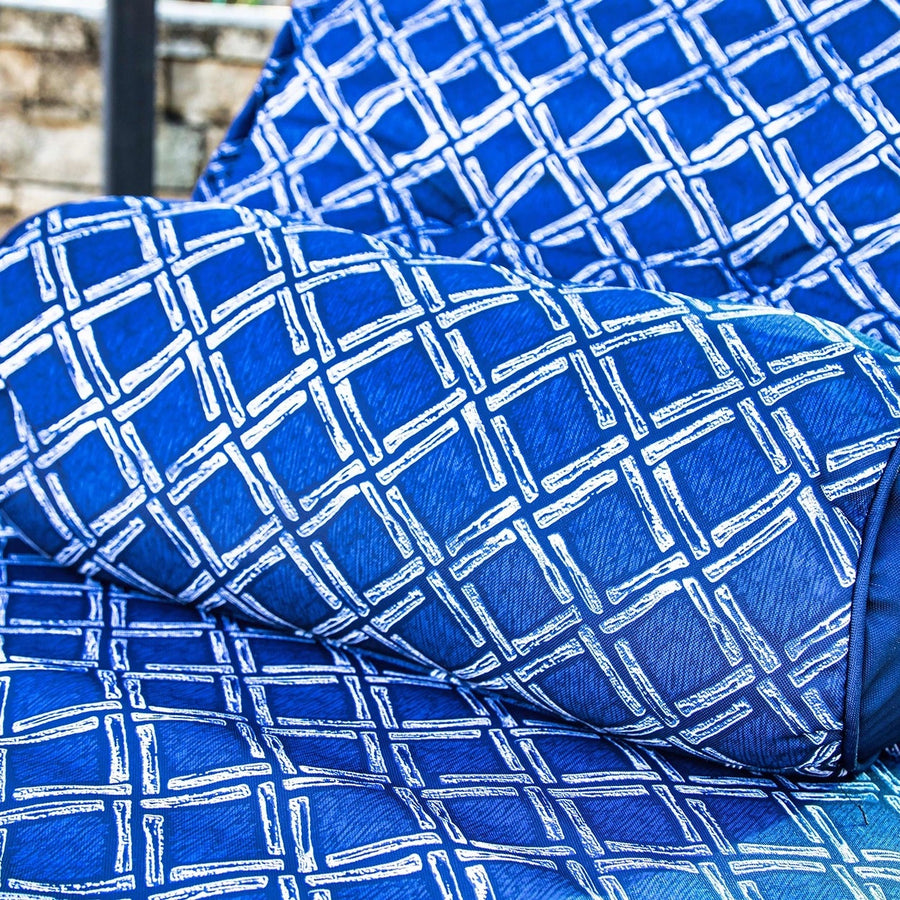 Set van 2 ligstoel kussens 195x60 Motif Nautique Blauw + 2 Nekrollen, voor buiten en bij het zwembad