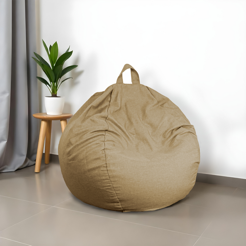 Pouf poire XL d'intérieur en tissu effet lin - 110x120 cm - Bege 