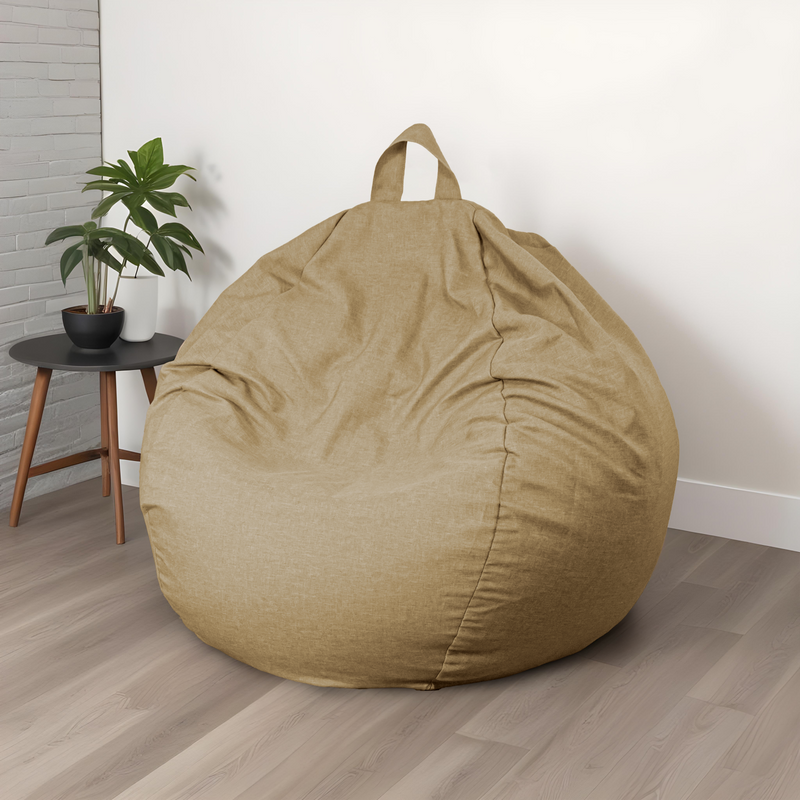 Pouf Poire Géant XXL 120x150 Beige - Tissu Effet Lin & Mousse (Salon Chic)