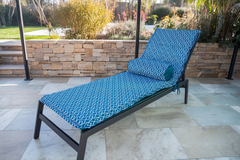 SET of 2 Cushions for Long Chair & Deckchair 195/60cm + 2 Bolster - Anti-UV and Waterproof - Turquoise Green Geometric Pattern