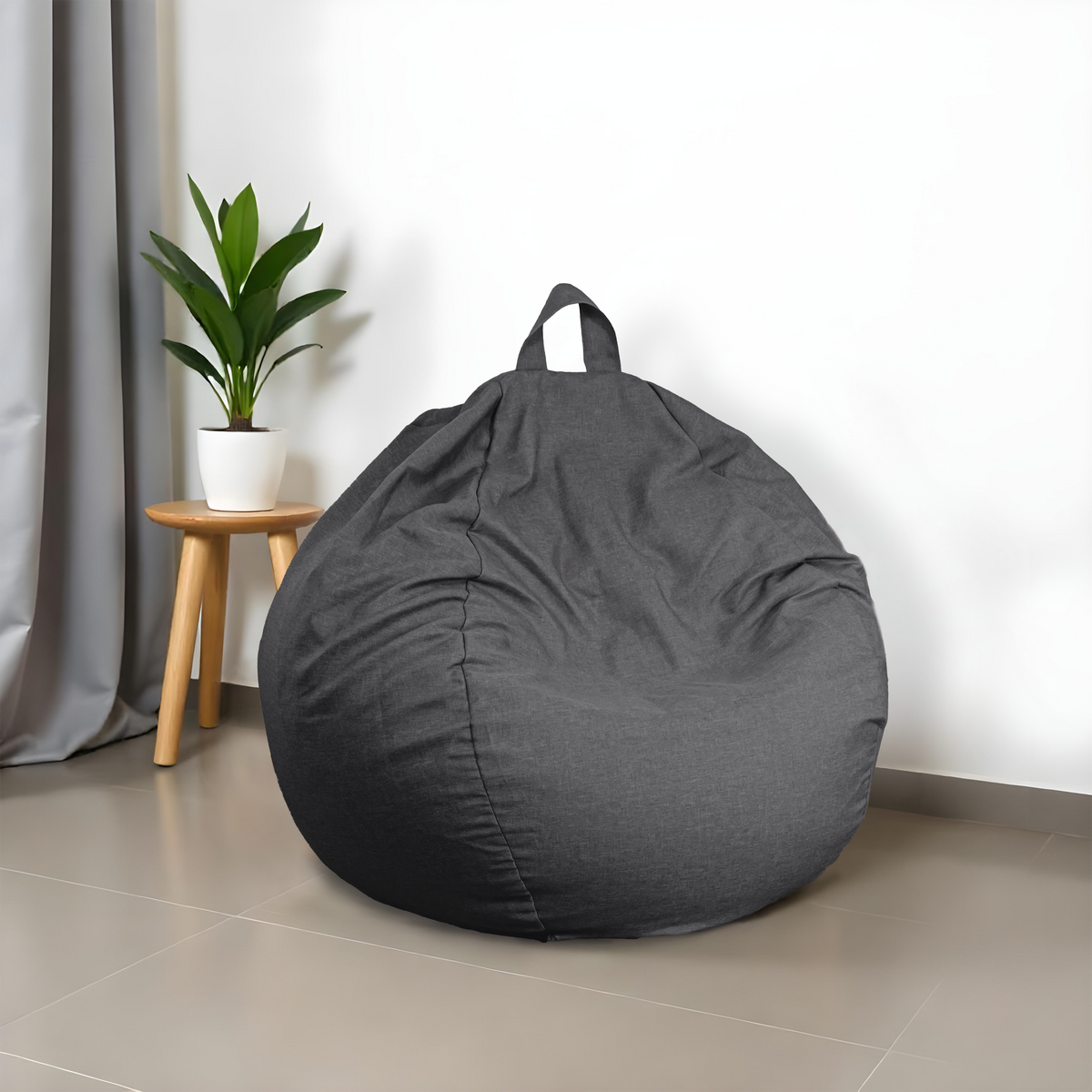 Pouf poire XL d'intérieur en tissu effet lin – 110x120 cm – Grau chiné 