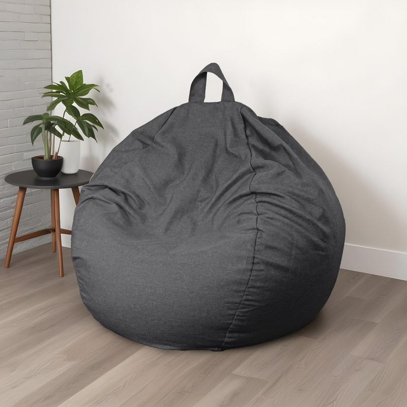 XXL-Riesen-Birnenförmiger Sitzsack 120x150 Grau Chiné - Tissu Leinenoptik und Schaumstoff (Elegantes Wohnzimmer)