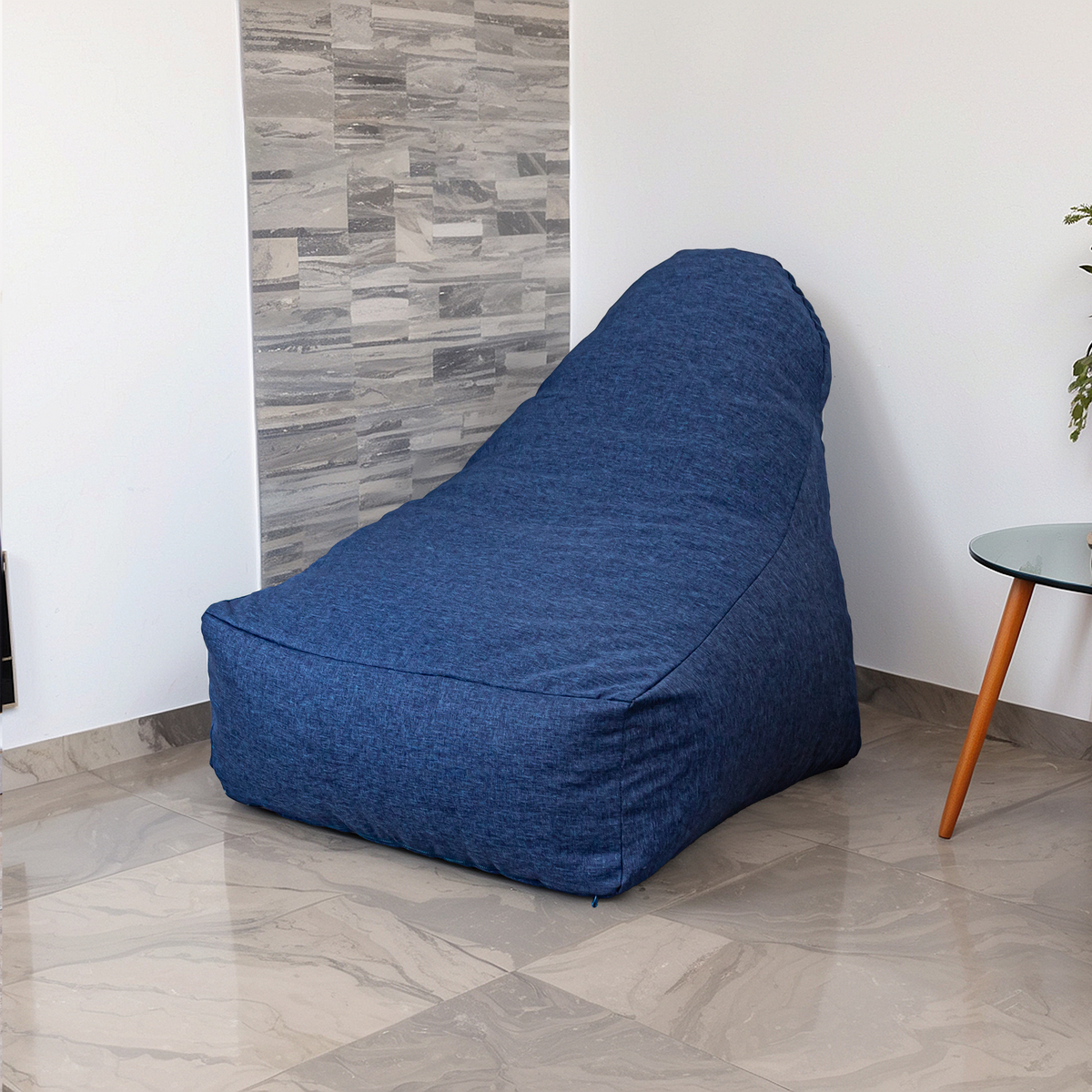 Fauteuil Pouf XXL 120x90 Bleu Indigo – Tissu Effet Lin & Mousse (Confort Salon)
