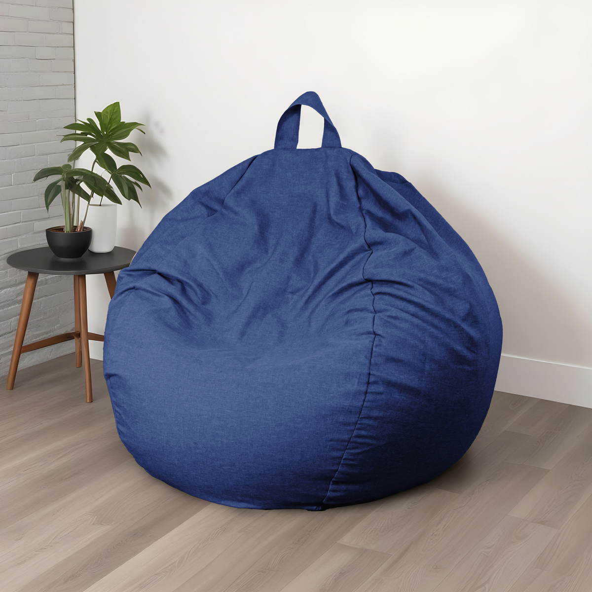 Giant XXL Pear Bean Bag 120x150 Indigo Blue – Tissu Linen-Effect & Foam (Chic Living Room)
