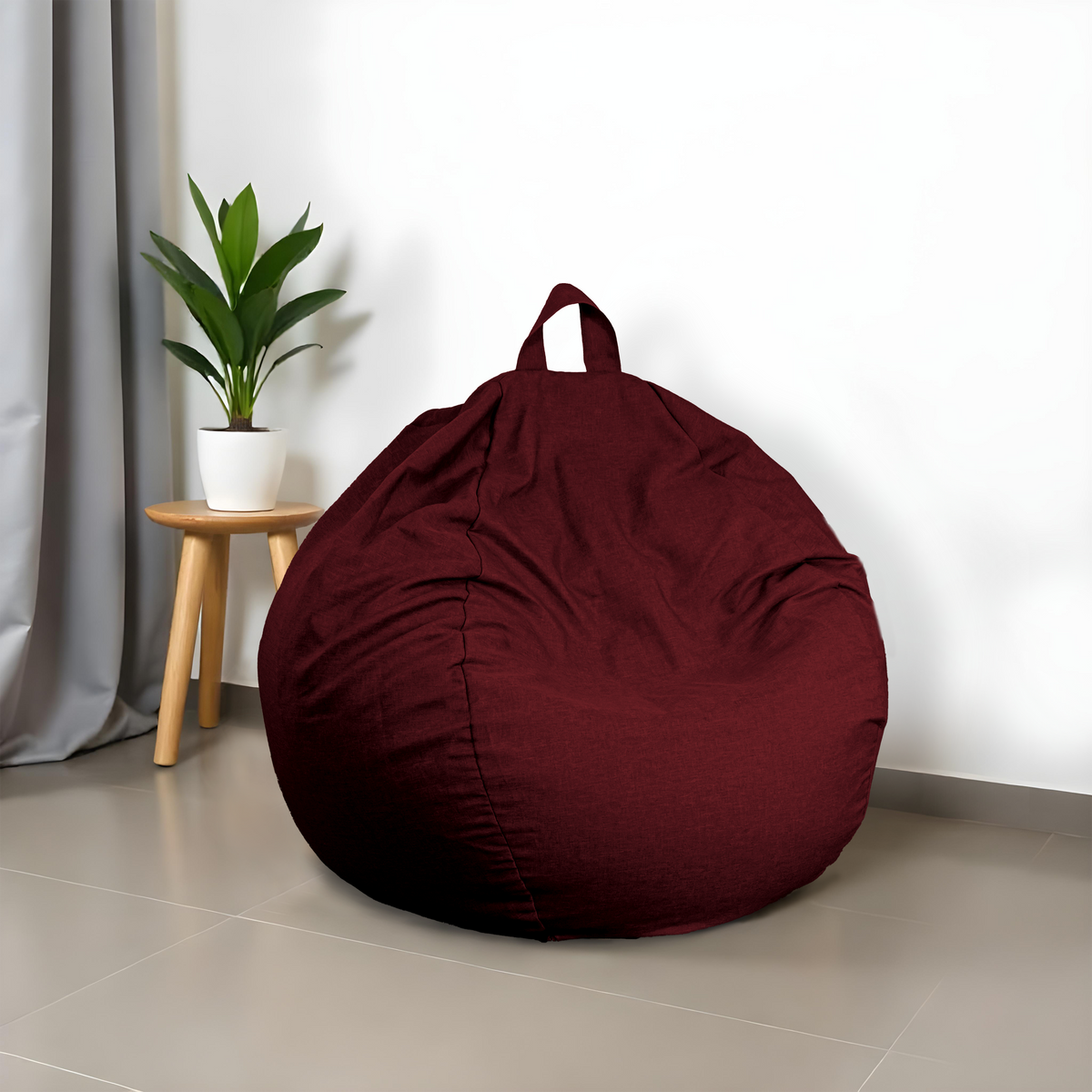 Pouf poire XL d'intérieur en tissu effet lin – 110x120 cm – Prune 