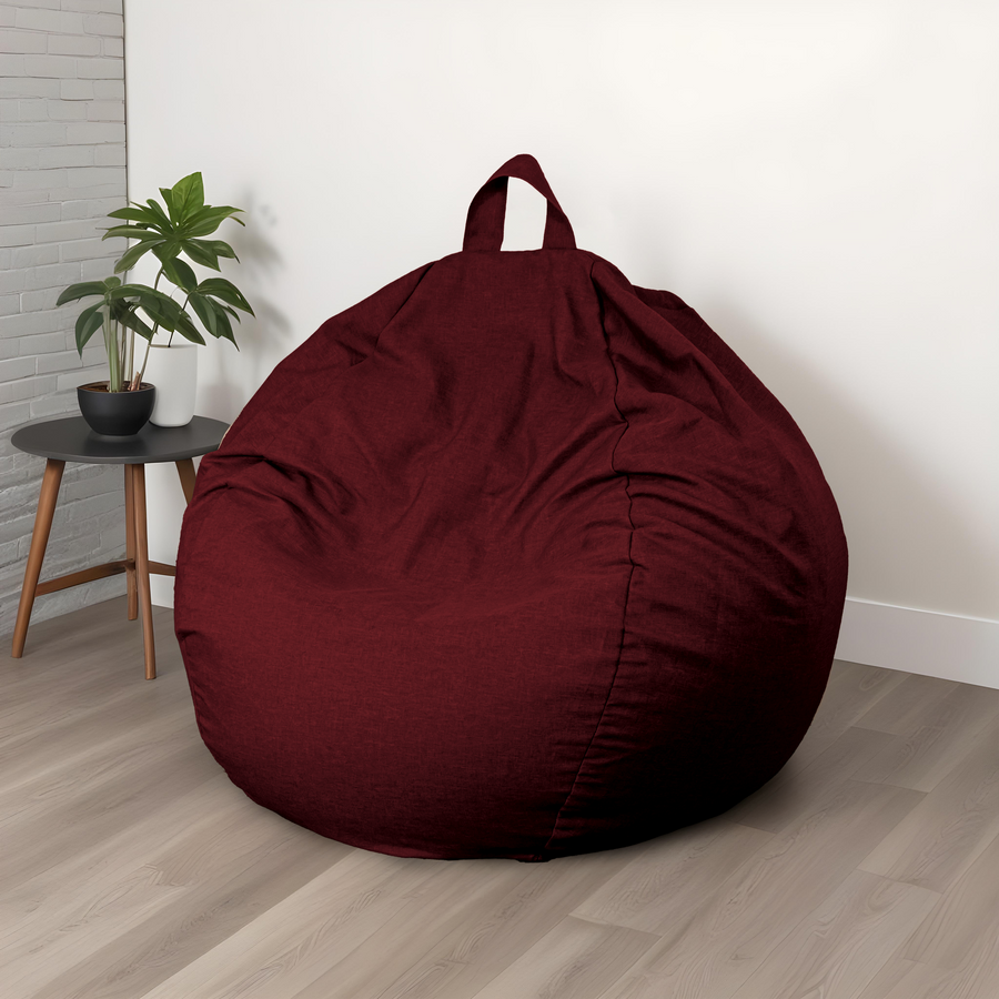 Pouf poire Géant XXL d'intérieur en tissu effet lin - 120x150 cm - Prune  - Deco-arts.fr