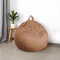 Pouf poire XL d'intérieur en tissu effet lin - 110x120 cm - Marron clair