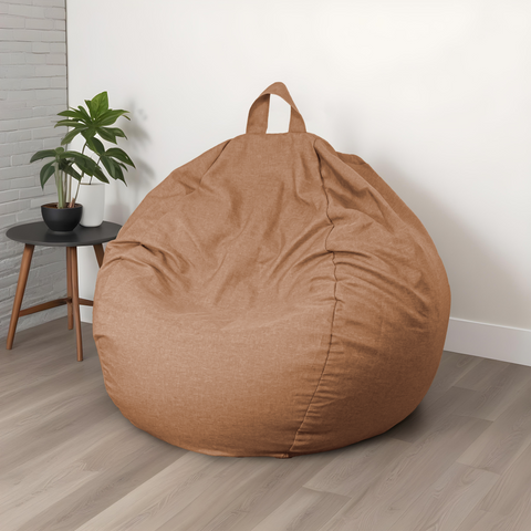 Pouf poire Géant XXL d'intérieur en tissu effet lin - 120x150 cm - Marron clair