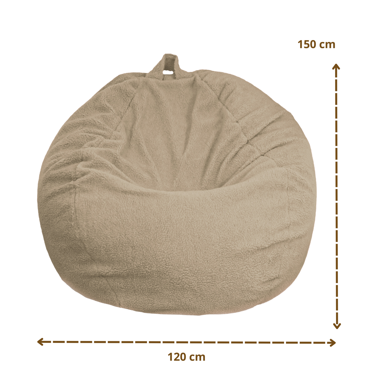 XXL reuzen peervormige zitzak 120x150 Beige - Sherpa stof en schuim (Cocon Ultime) – maattekening