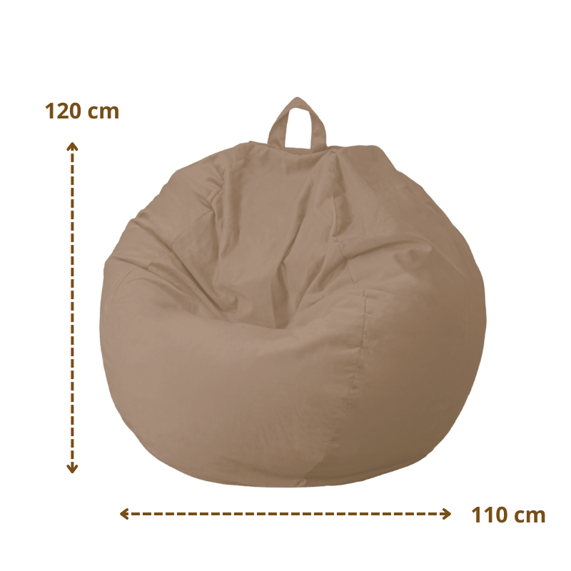 Pouf poire XL d'intérieur en tissu velours - 110x120 cm - Beige – Maßzeichnung