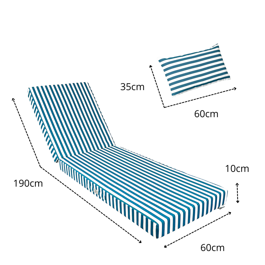 Matelas Transat Premium 190x60 Rayure Verte, garnissage en mousse haute densité