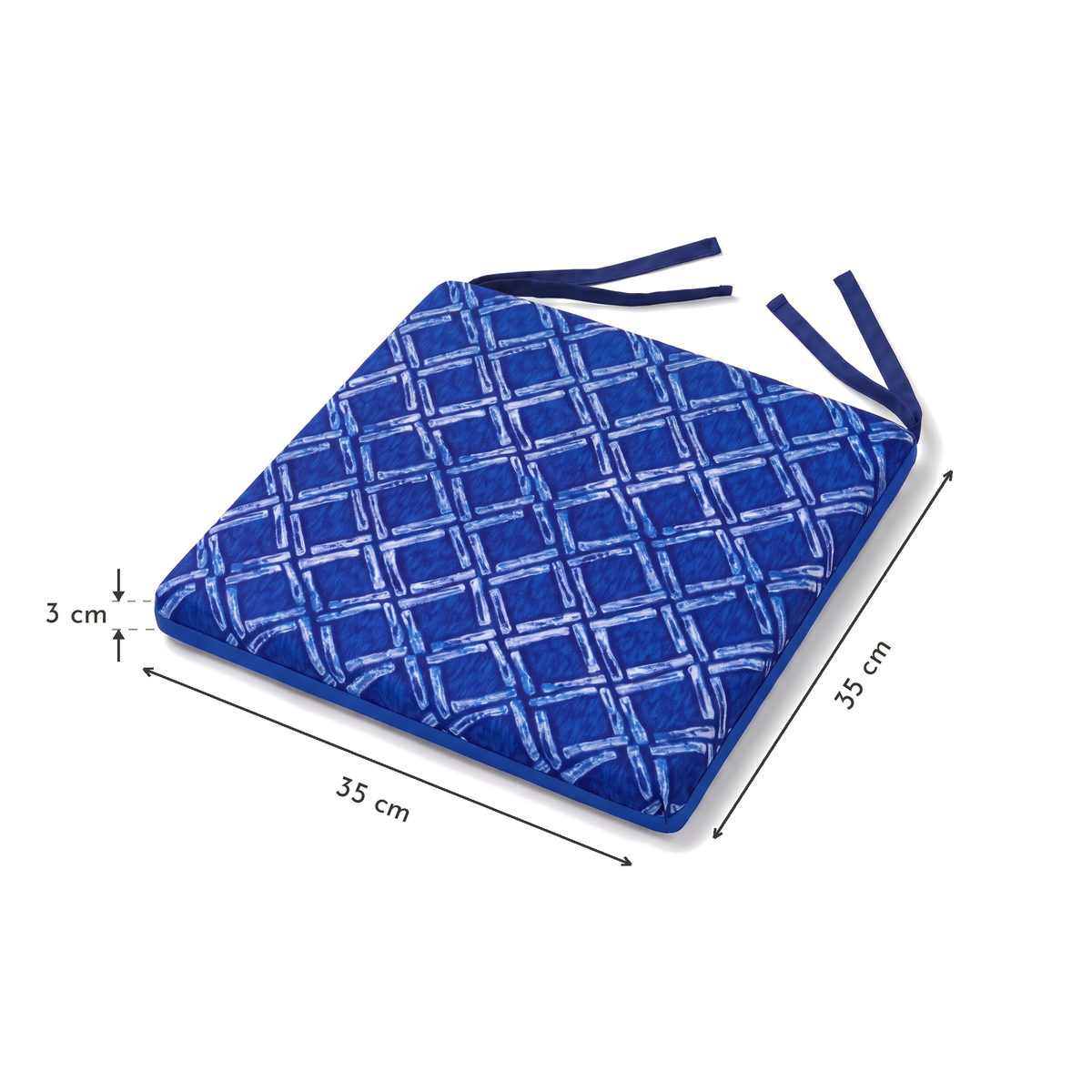 4er-Set Stuhlkissen 35x35 Motif Nautique Blau - Komfort & Déco (Avec Attaches) – Maßzeichnung