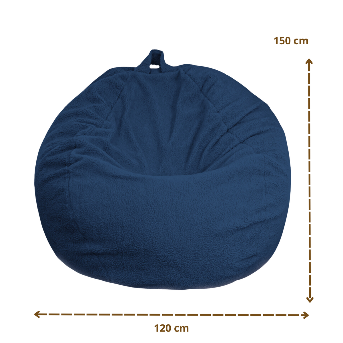 Giant XXL Pear Bean Bag 120x150 Petrol Blue - Sherpa Fabric & Foam (Cocon Ultime) – dimension diagram