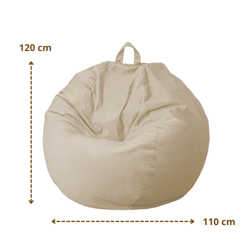 Pouf poire XL d'intérieur en tissu velours - 110x120 cm - Crême – Maßzeichnung