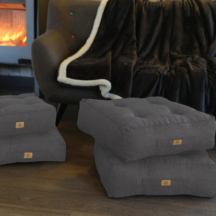 Lot de 2 coussins de sol effet lin 50 x 50 x 18 cm - Gris Chiné - Deco-arts.fr