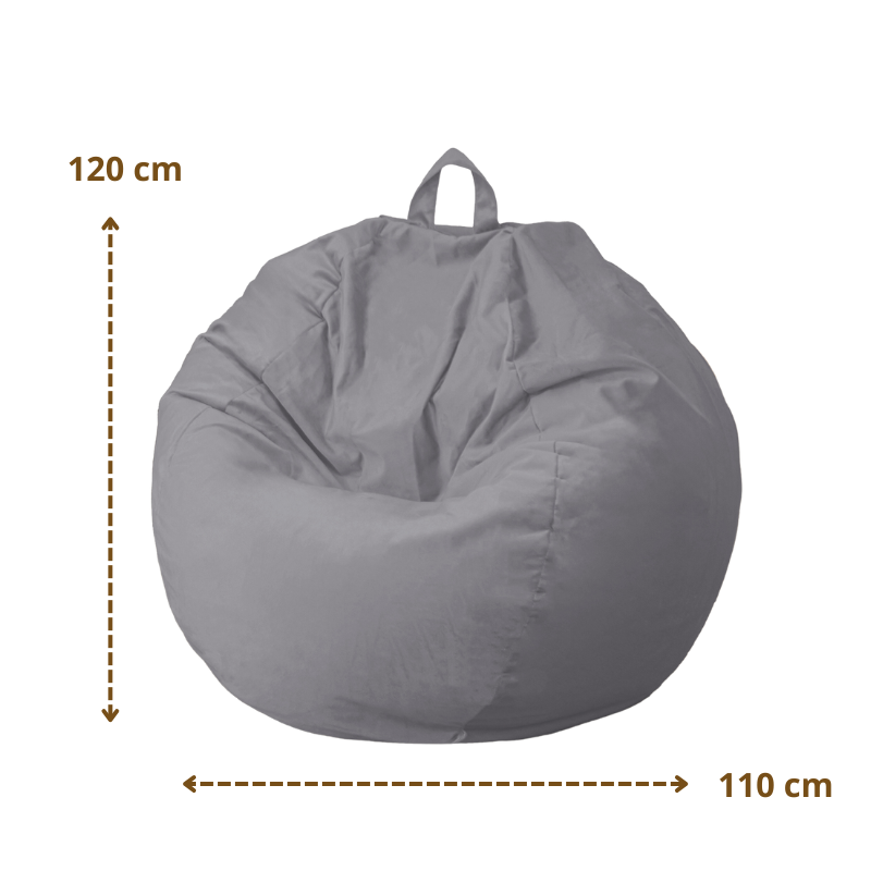 Pouf poire XL d'intérieur en tissu velours - 110x120 cm - Grau clair – Maßzeichnung