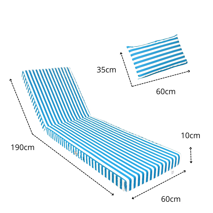 Colchão Premium para Espreguiçadeira 190x60 Risca Turquesa, enchimento de espuma de alta densidade