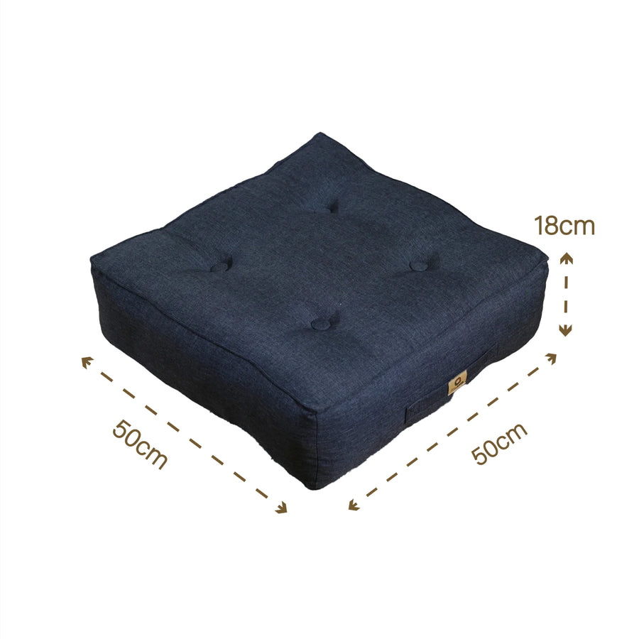 Lot de 2 Coussins de Sol Effet Lin 50x50 Bleu, pour l'intérieur et l'extérieur