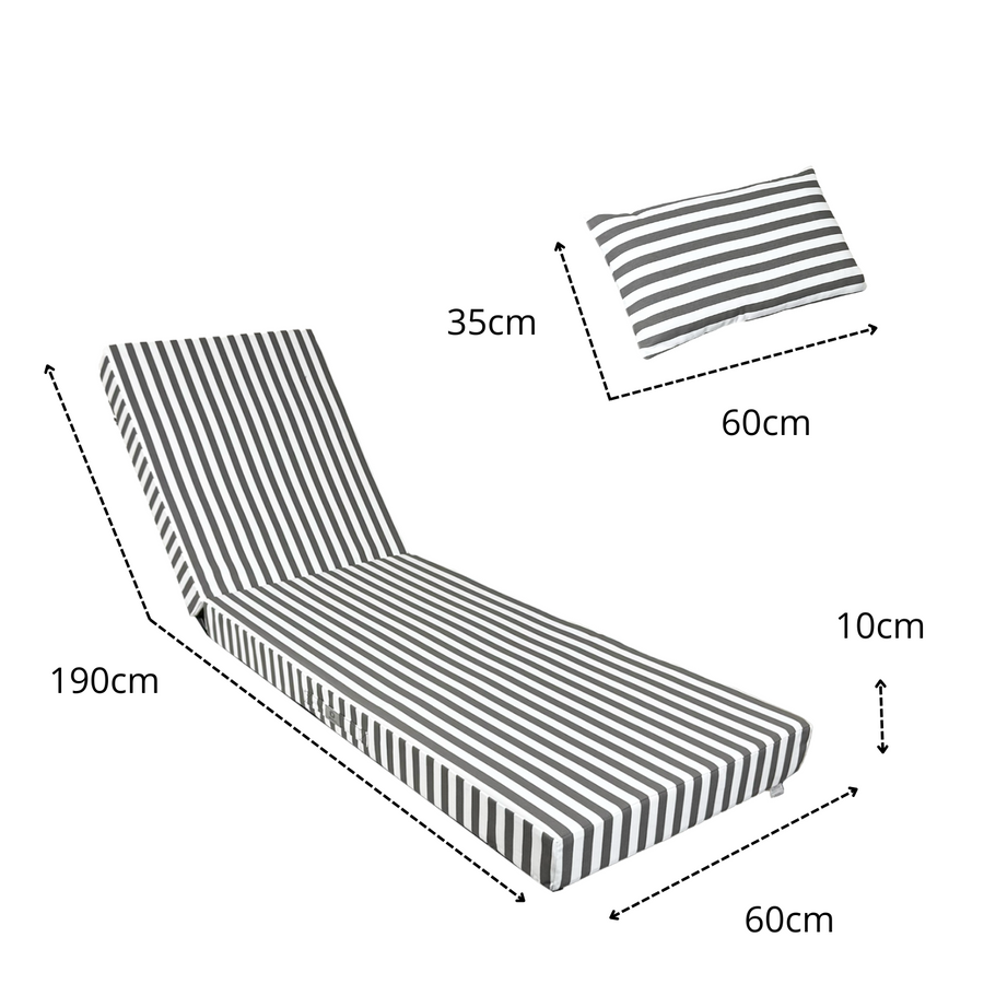 Colchão Premium para Espreguiçadeira 190x60 Risca Cinzento Escuro, enchimento de espuma de alta densidade