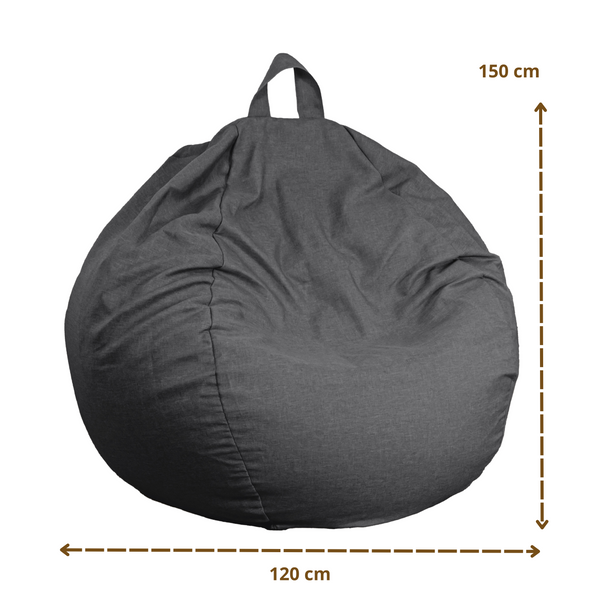 Pouf poire Géant XXL d'intérieur en tissu effet lin - 120x150 cm - Gris chiné - Deco-arts.fr
