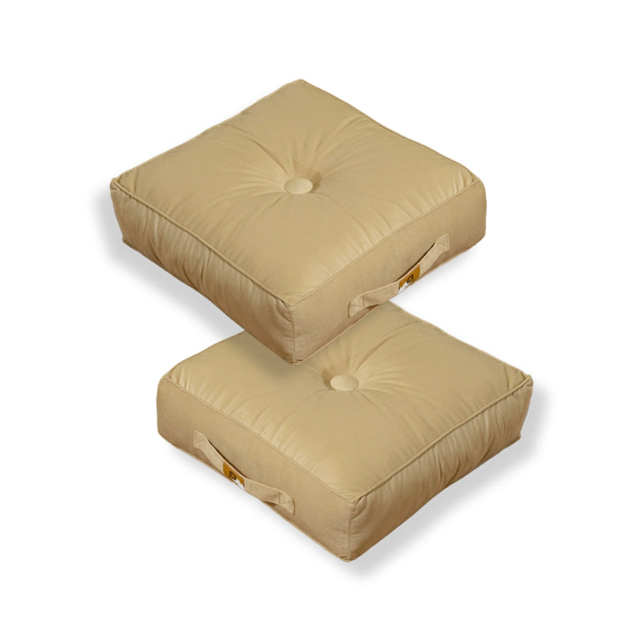 Set of 2 Velvet Poufs 40x40 Cream, 14 cm thick